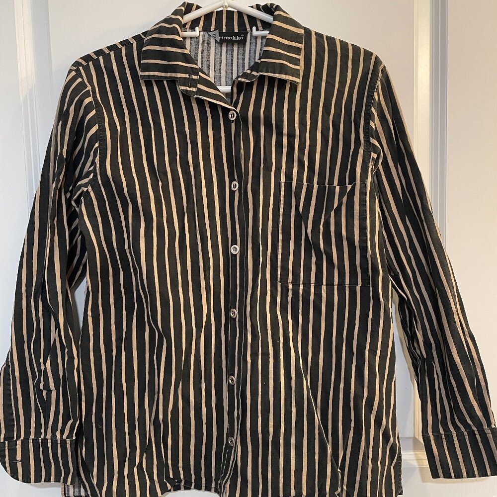 Scandinavian Marimekko Striped Button Down Shirt, Medium